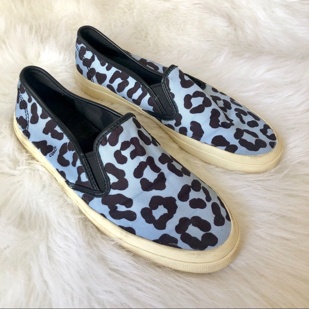 Coach Chrissy blue cheetah print flats, size 8